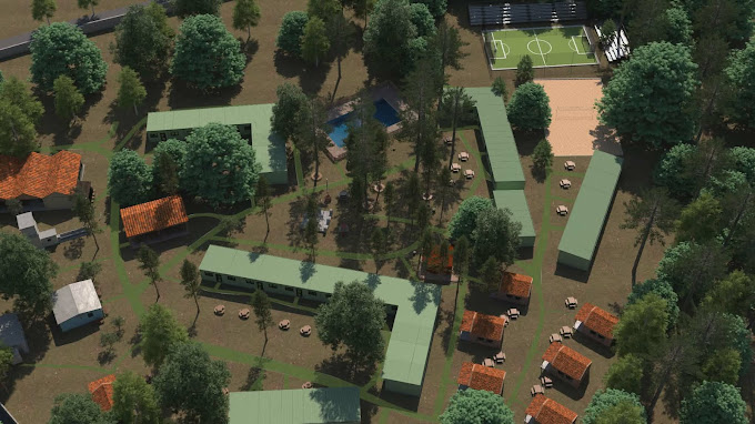 i-kataskinwsh – Olympic Forest Camp Πανοραμική εικόνα της κατασκήνωσης Olympic Forest Camp, όπου φαίνονται τα γήπεδα, η πισίνα, και όλοι οι υπόλοιποι χώροι για δραστηριότητες